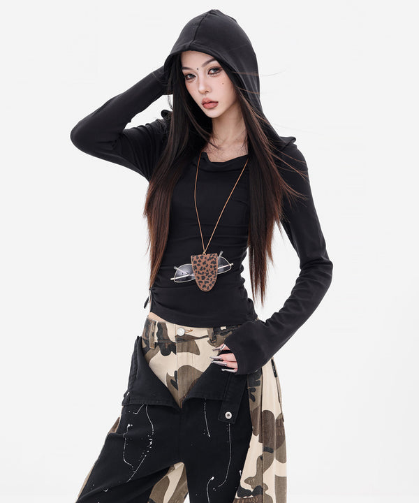 Hooded Drape Zip Top