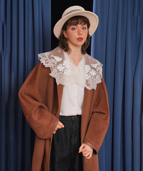 Embroidered Bird Collar Blouse