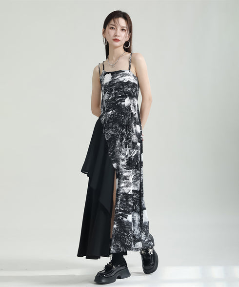 Graphic Slit Camisole Dress