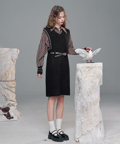 Check Layer Knit Dress