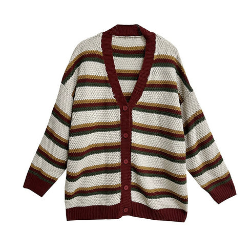 Multi Stripe Loose Knit Cardigan