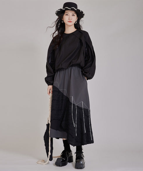 Layered Texture Line Flare Skirt