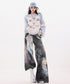 Iridescent Print Denim Wide Pants
