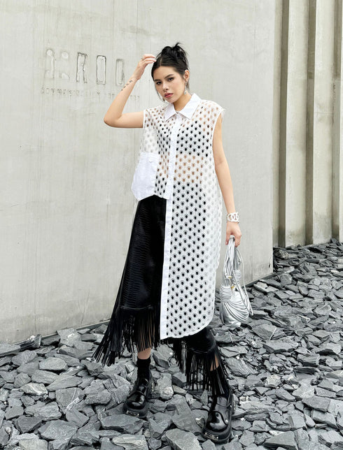 Eyelet Mesh Sleeveless Shirt