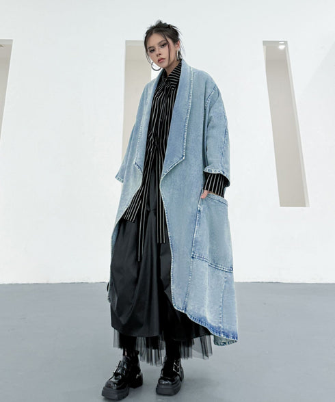 Washed Long Denim Coat
