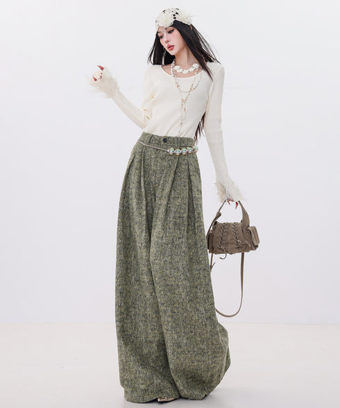 Tweed Tuck Wide Slacks