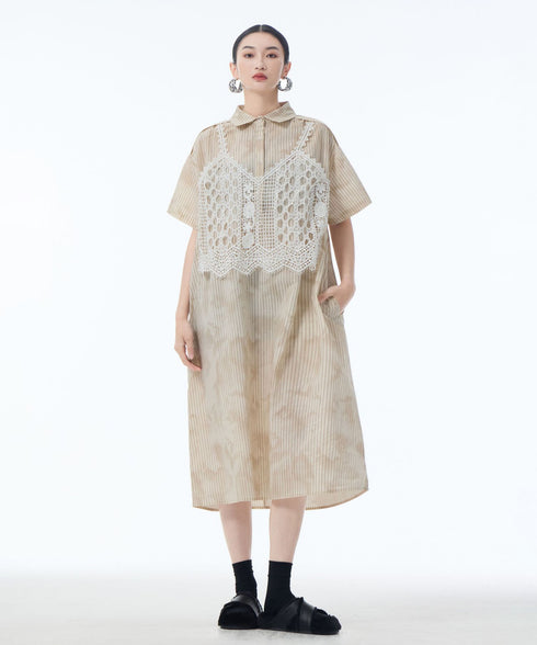 Layered Crochet Shirt Dress