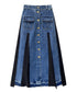 Contrast Panel Denim Flare Skirt