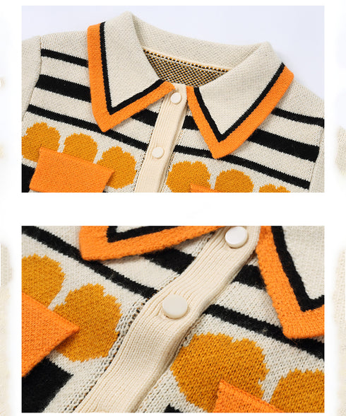 Pattern Knit Collar Cardigan