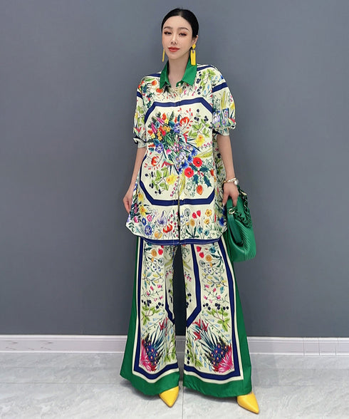 Floral Frame Blouse&Pants Co-ord
