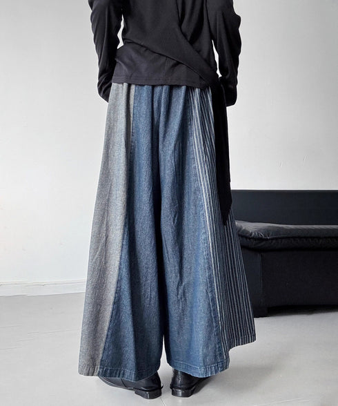 Mixed Fabric Panel Pants
