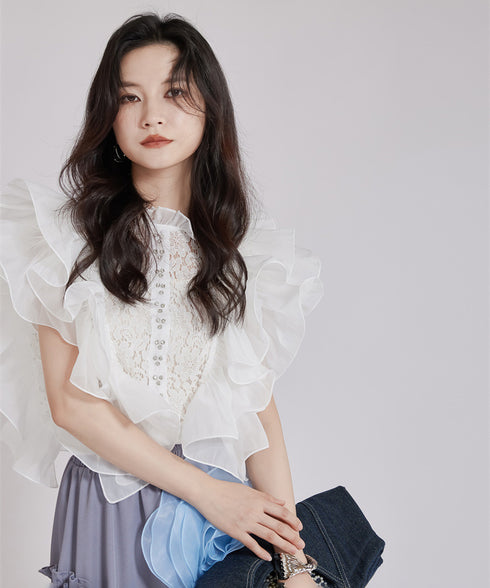 Floral Ruffle Lace Blouse