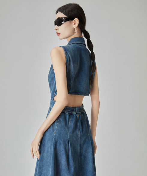 Back Cut Denim Dress