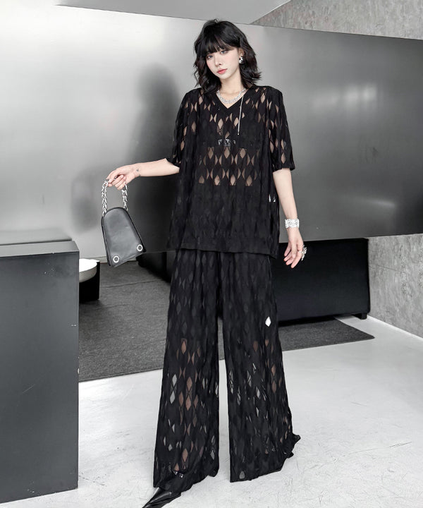 Mesh Diamond Pattern Tops & Pants Co-ord