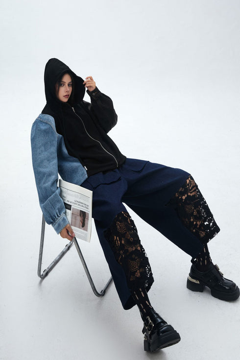 Patchwork Denim Hoodie