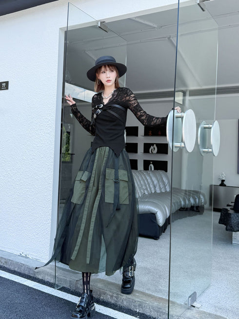 Black Mesh Layered Skirt