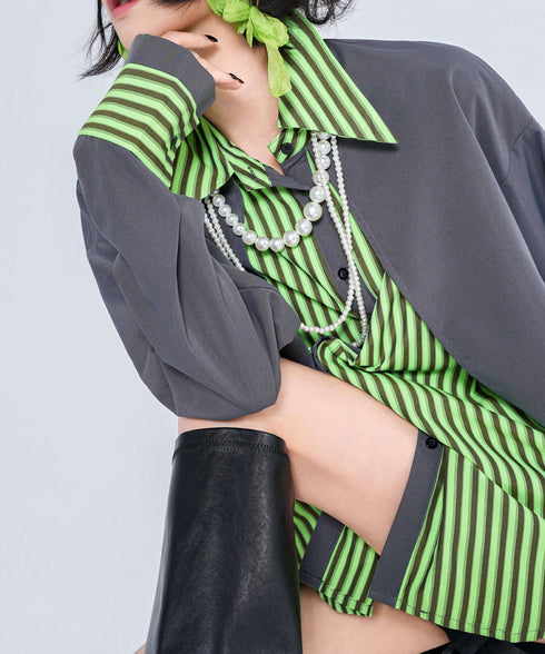 Stripe Collar Panel Blouse