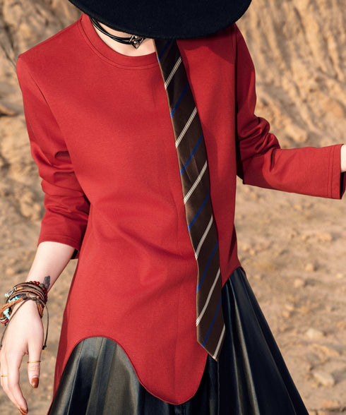 Wave Hem Long Sleeve Top