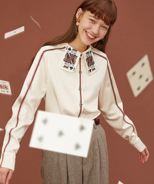 Card Collar Trimmed Blouse