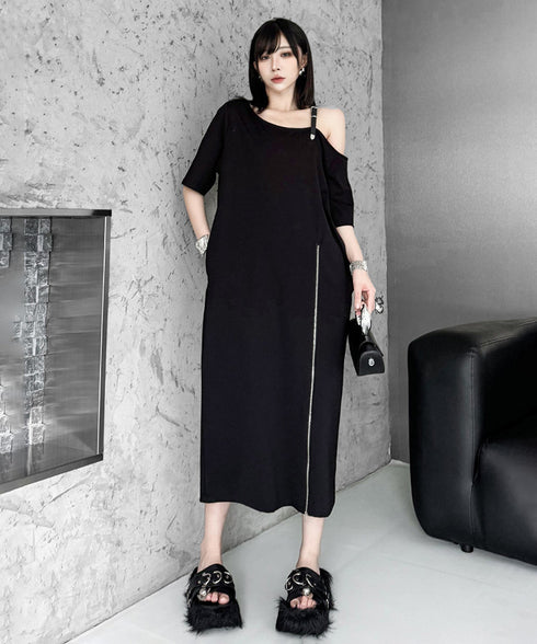 Zip Strap Drape Dress