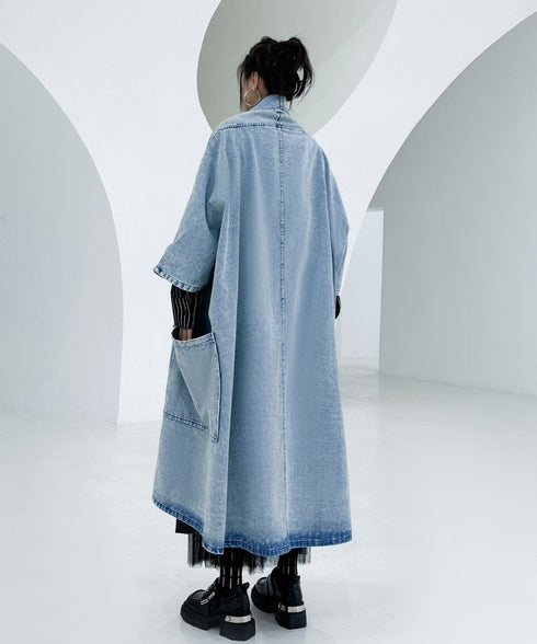 Washed Long Denim Coat