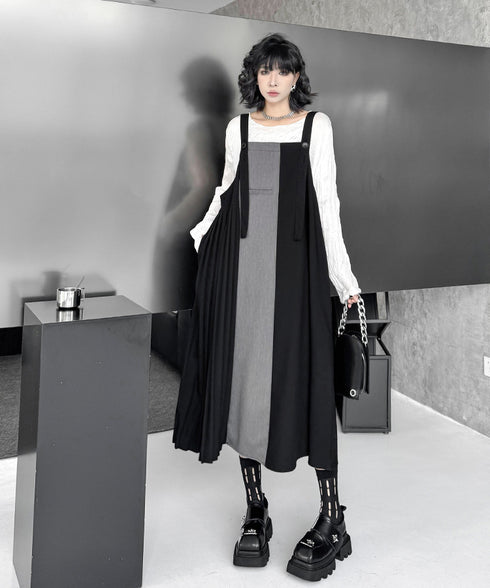 Bicolor Pleated Jumper Dress