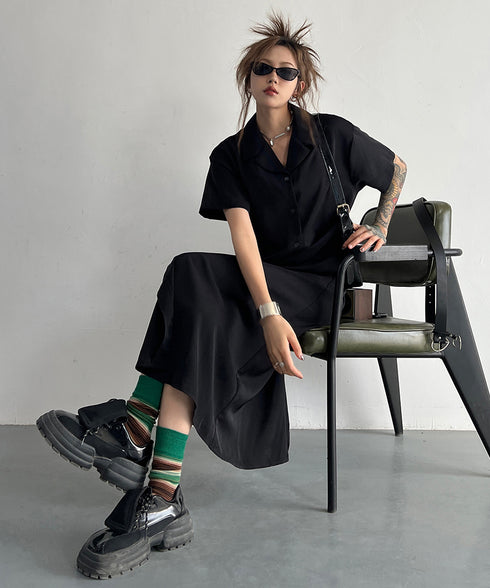 Dark Loose Shirt Dress