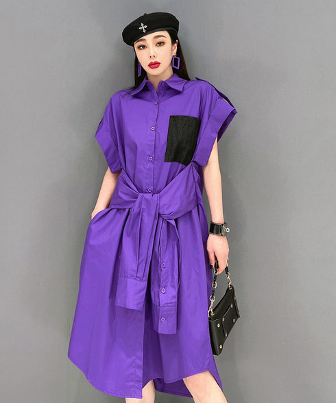 Half Sleeve Color Pop Pocket Dress