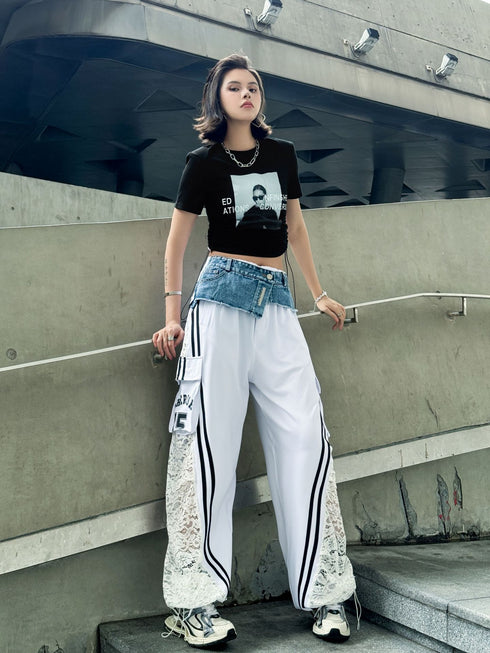 Hybrid Denim Lace Track Pants