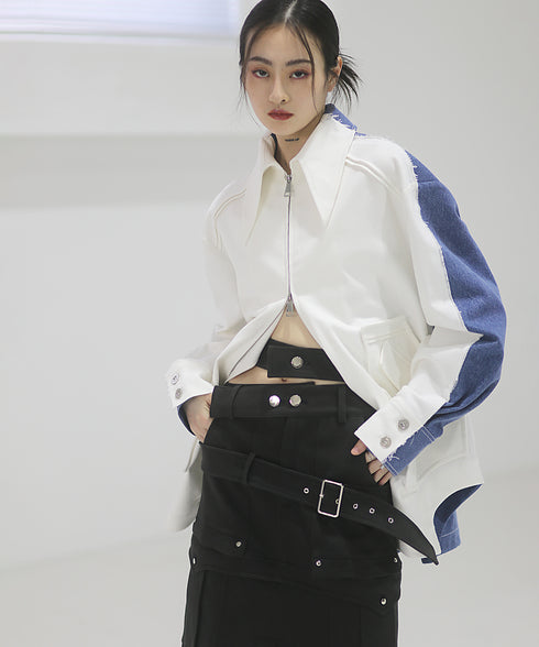 Dual-Tone Contrast Sleeve Jacket