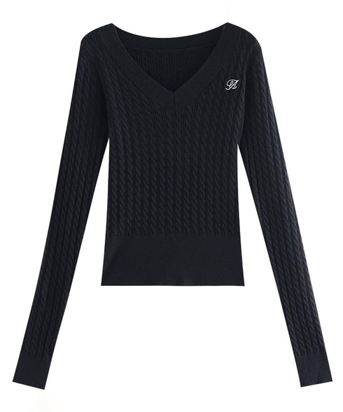 Cable Stripe VNeck Top