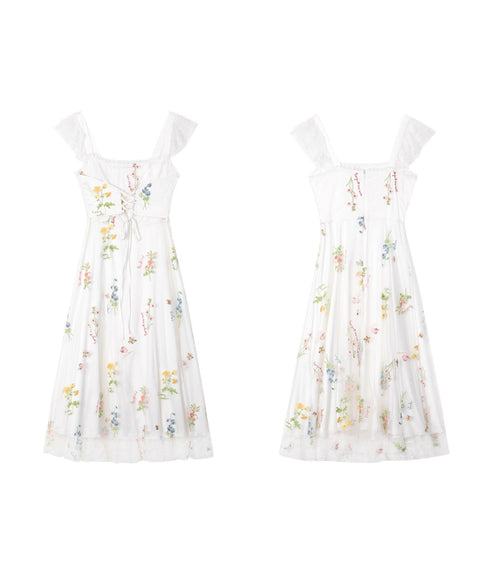 Floral Lace-Up Midi Dress