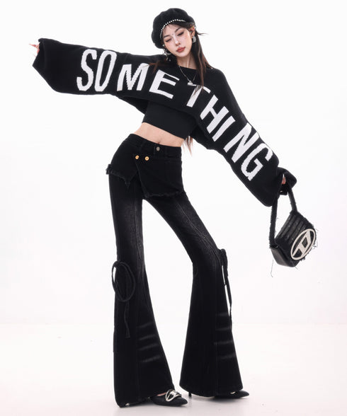 Frayed Contrast Knit Top