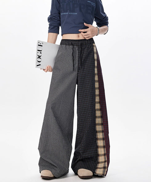 Patchwork Check Wide Pants