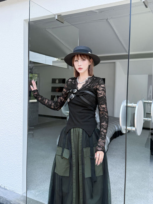 Lace Buckle Long Sleeve Top