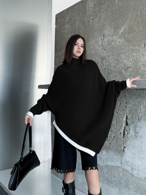 Diagonal Knit Poncho Top