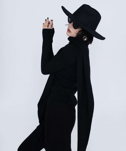 Rib Knit Top&Wrap Scarf Co-ord