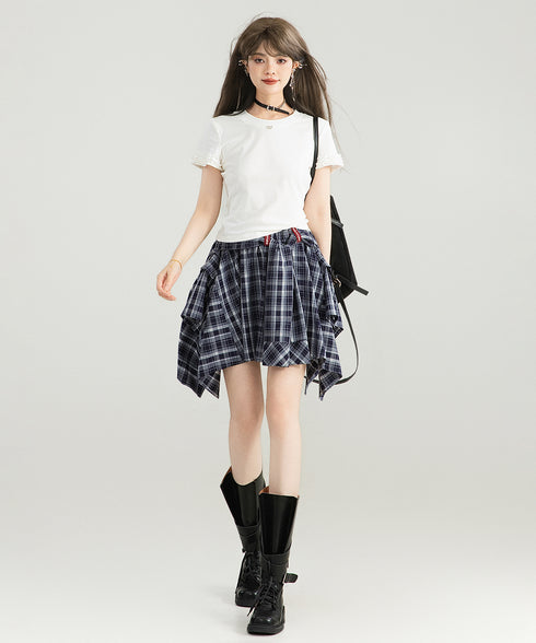Multi-Drape Plaid Mini Skirt
