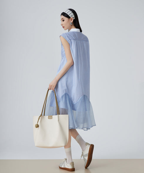 Stripe Frill Sleeveless Dress