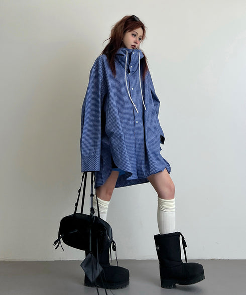Oversize Hoodie Check Jacket