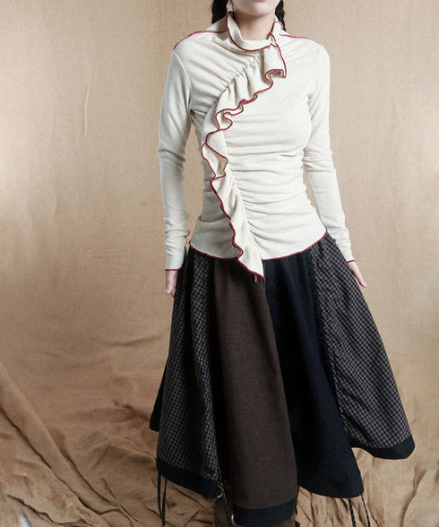 Ruffle Spiral Highneck Top