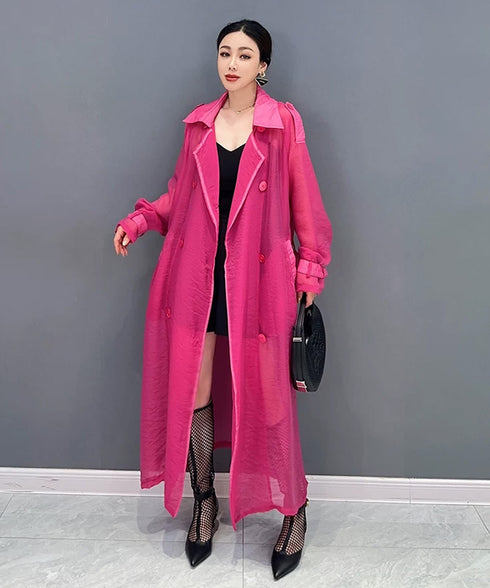 Sheer Belted Long Cardigan