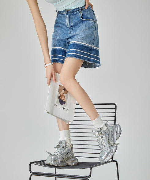 Line Hem Denim Shorts