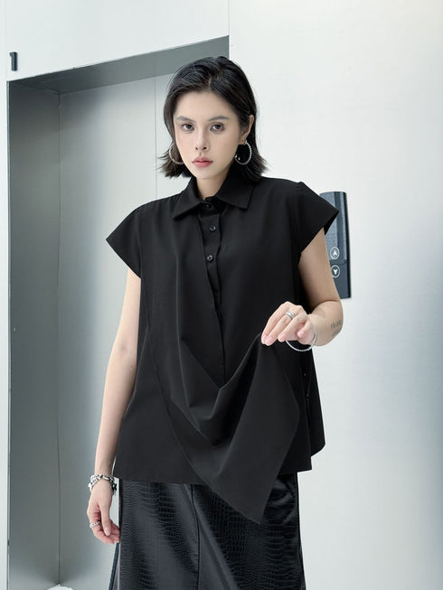 Drape Front Cap Sleeve Blouse