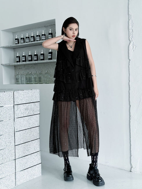 Frill Mesh Layered Vest