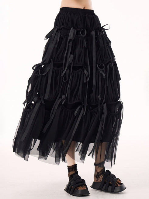 Ribbon Layered Mesh Skirt