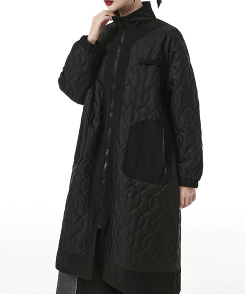 Quilted High Neck Long Coat