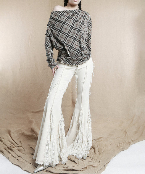 Drape Checked Button Top