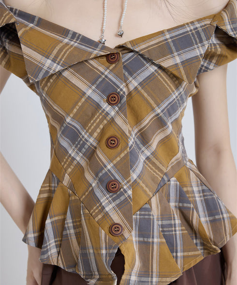Fold Collar Peplum Top