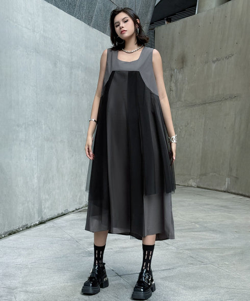 Layered Mesh Flare Dress